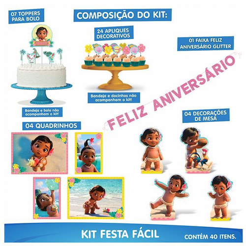 Kit Festa Fácil Dino Baby Aniversário 39 Pçs Decoração