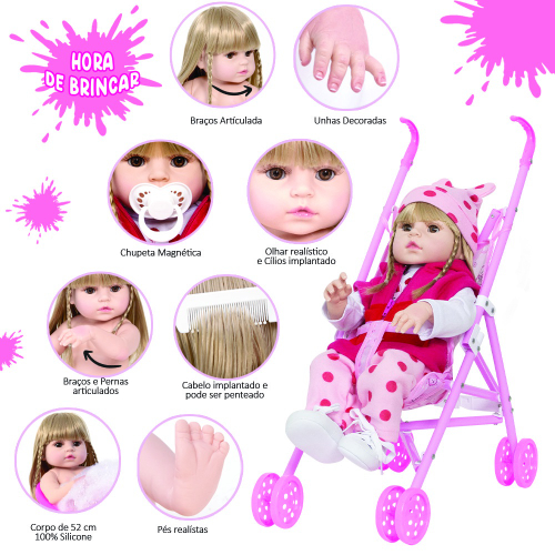 Boneca Bebê Reborn Girafinha 52cm Toda De Silicone + Enxoval