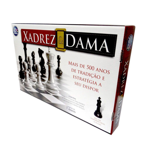 Jogo De Xadrez & Dama 2x1 - Tabuleiro Em Madeira Com Peças Plásticas 27 x  13 x 5 cm - Pais e Filhos Oficial