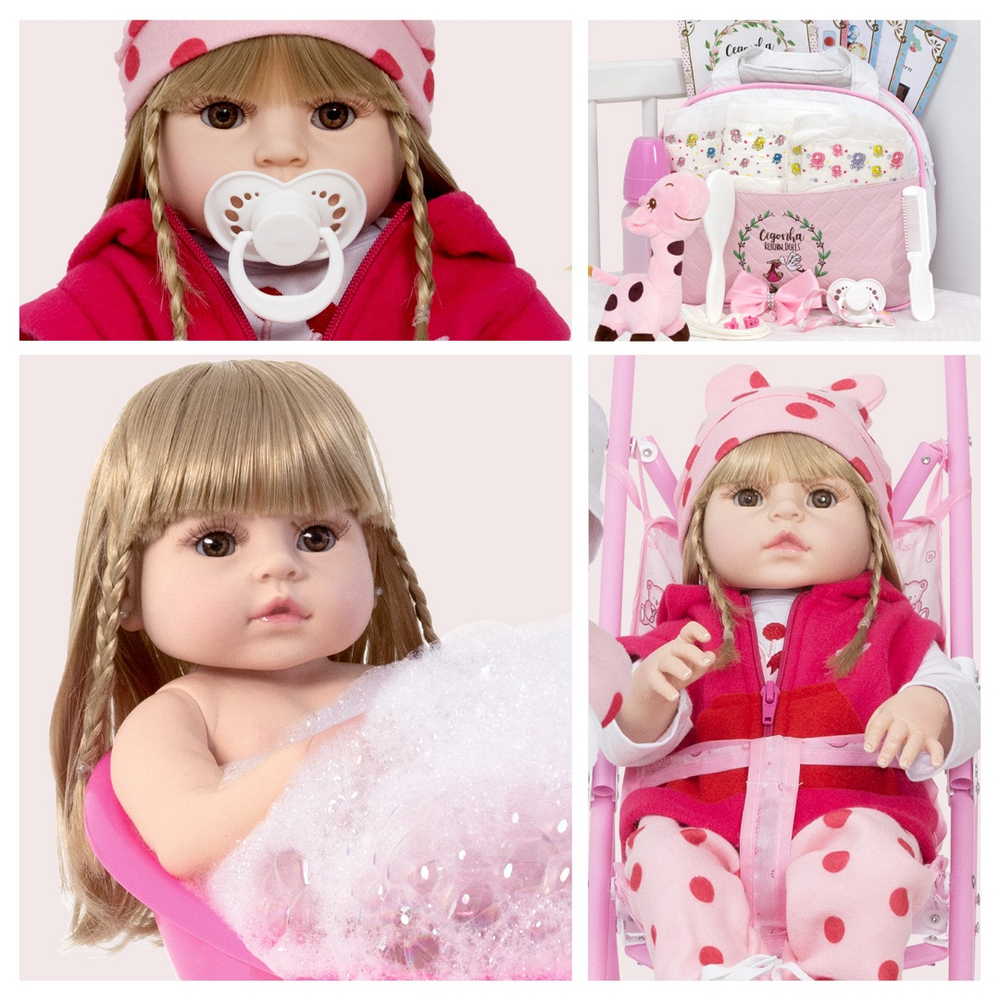 Boneca Bebe Reborn Silicone Girafinha Loira Com Vários Itens - USA Magazine