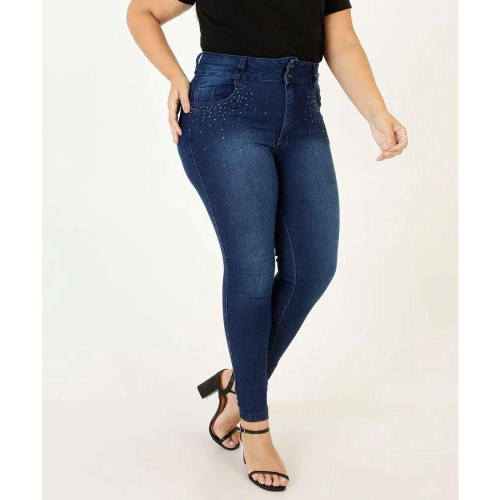 Cal a Plus Size Feminina Jeans Skinny Strass Biotipo 50088 em