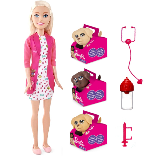 Boneca Barbie com Pets - Adota Cachorrinhos - Morena - Mattel