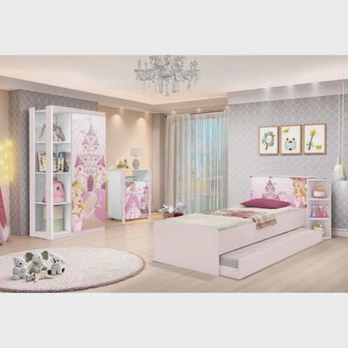 Jogo de Quarto Infantil Cama Princesas Disney Star com Dorsel e