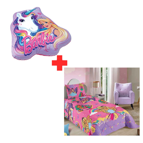 Kit Infantil Barbie Edredom + Jogo Cama + Almofada + Boneca