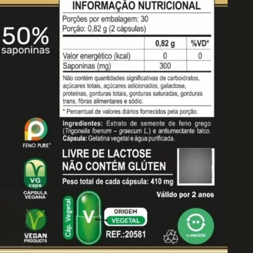 Feno Grego Premium 410mg 60 Cápsulas - Unilife