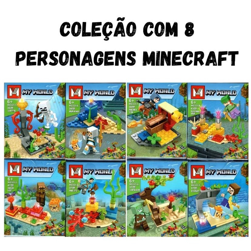 Bonecos My World Bloco Montar Aventura Ação Minecraft Lego