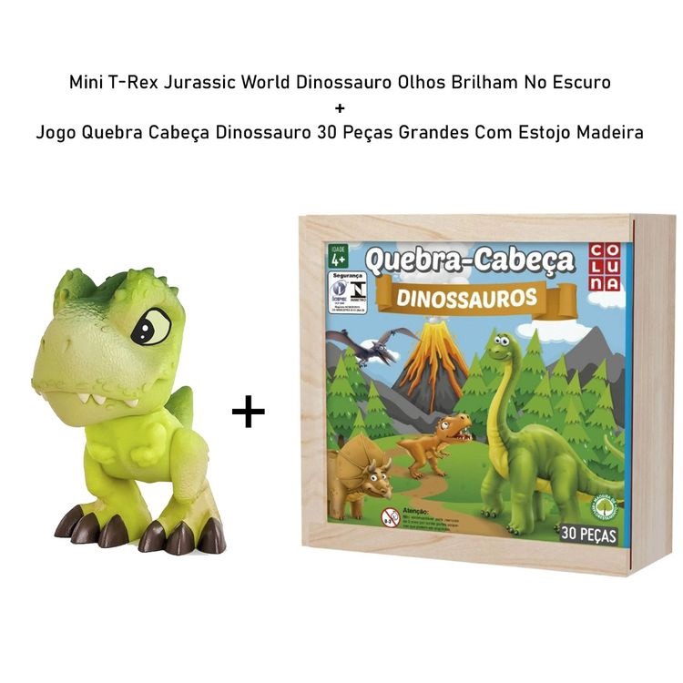 Kit Dino T-Rex Jurassic World + Jogo Quebra Cabeça 30 Peças Grandes Com  Estojo Madeira em Promoção na Americanas