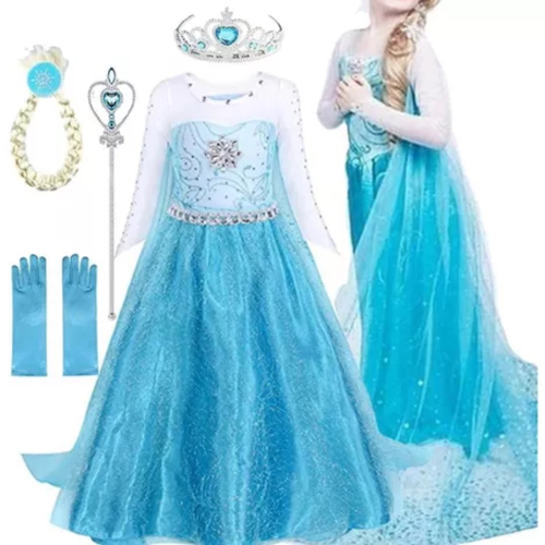 Vestido Infantil Frozen Branco e Azul Elsa Anna Temático no Shoptime