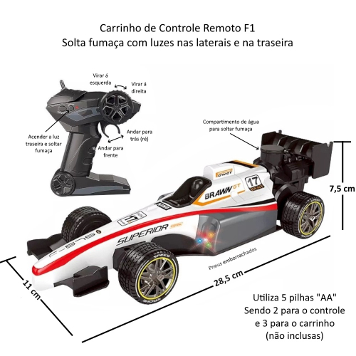 Carro Controle Remoto Com 7 Funções Solta Fumaça Com Luzes