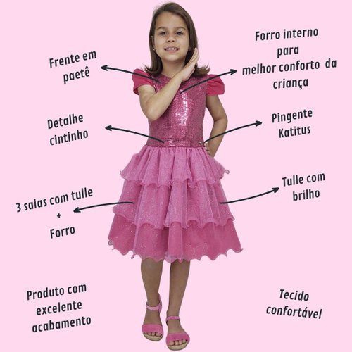 Vestido Infantil Princesa Barbie Rosa Aniversário Temático em Promoção na  Americanas