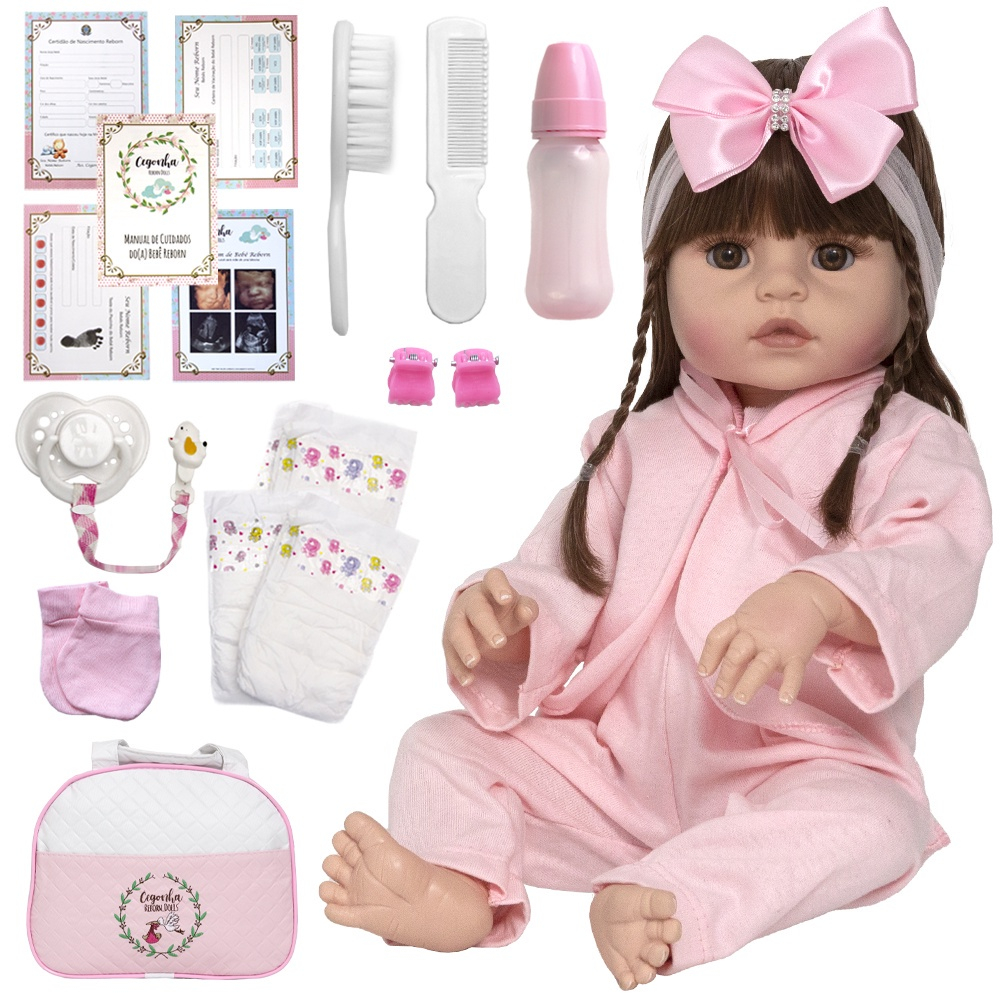 Bebe Boneca Reborn Oriental Menina + Bolsa Maternidade