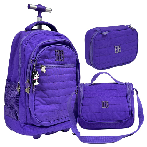 Kit Mochila de Costas e Estojo Oficial LULUCA Roxo com Rosa - Roxo