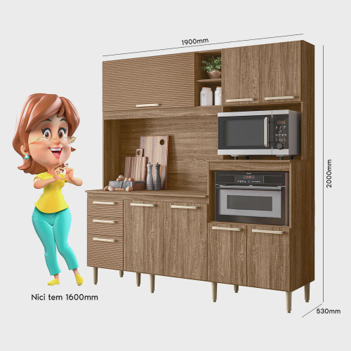 Armário Cozinha Compacta MDF 7 Portas 3 Gavetas Balcão P/ Pia