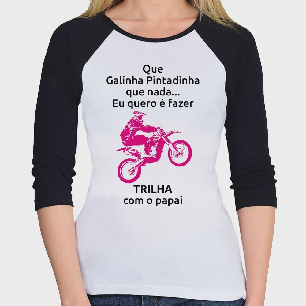 Camiseta Raglan Trilha com o papai (moto rosa)