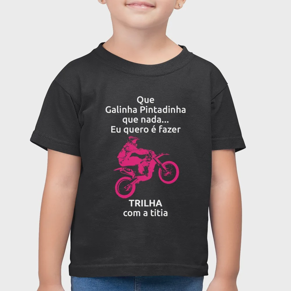 Camiseta Infantil Trilha com a titia (moto rosa)