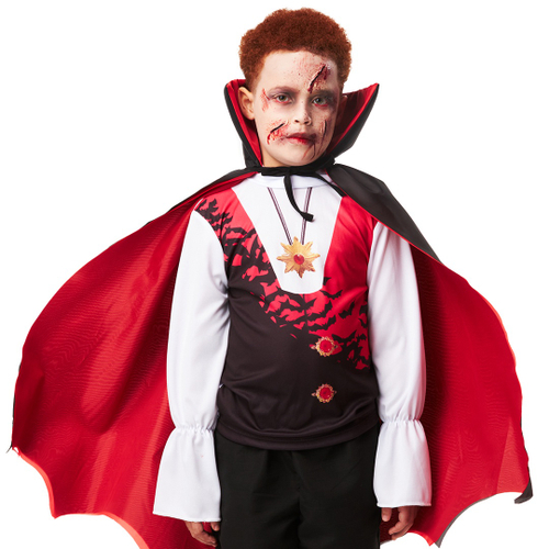 Fantasia Drácula Vampiro Halloween Infantil Roupa + Capa Top em