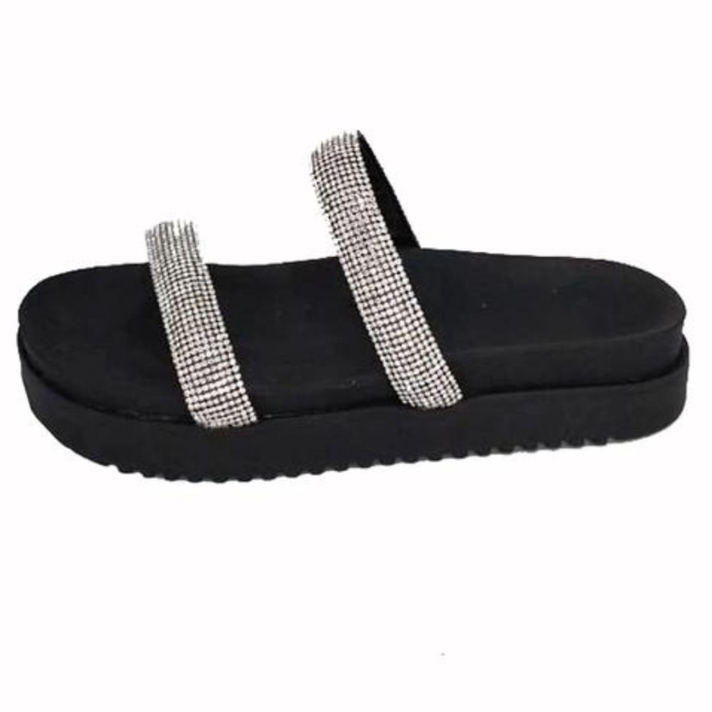 Papete Plataforma Feminina Flatforma Casual Na Cor Preto Tira
