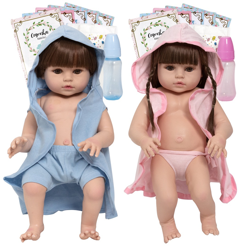 Kit 2 Bonecas Gêmeos Premium Baby Reborn 40cm 100% Silicone no