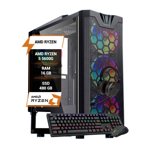 Pc Gamer Completo amd Ryzen 5 5600G, Gráficos Radeon vega 7, 16GB DDR4, ssd  NVMe 256GB, Fonte 600W 80 Plus, Monitor 21.5 75Hz, Skill rgb - SR-013 no  Shoptime