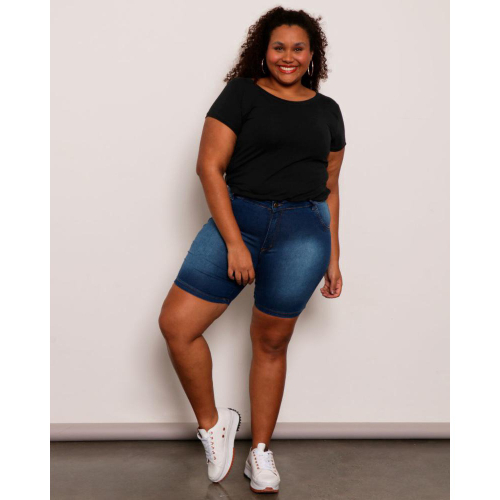 Bermuda Jeans Plus Size Feminina Ciclista Reta Azul em Promo o na