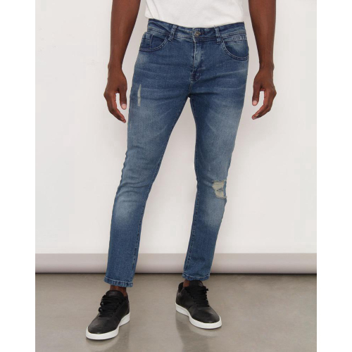 Calça Jeans Masculina Gangster Skinny Destroyed Azul