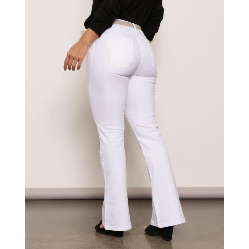 Calça flare branca store sarja