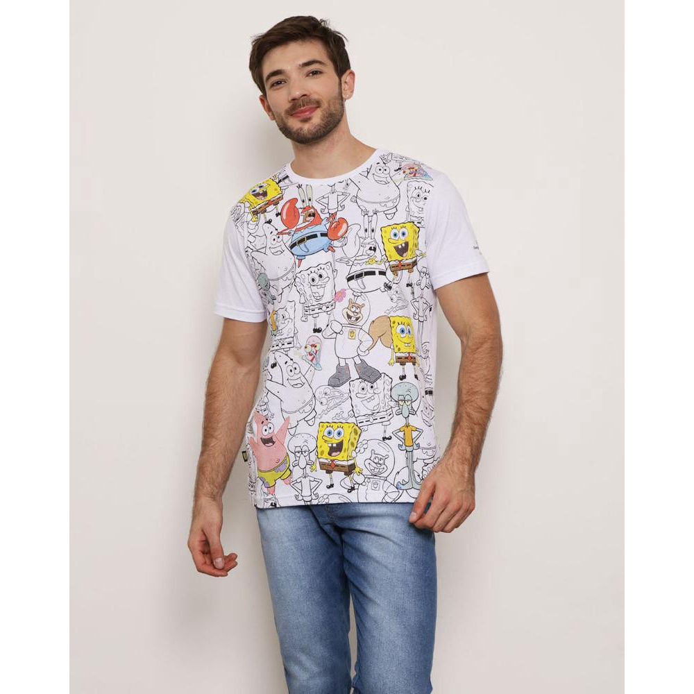 Camiseta Masculina Estampa Bob Esponja Gangster Preta