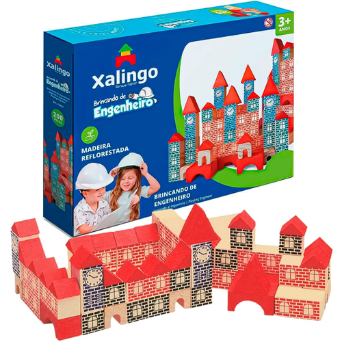 Brinquedo Bloco De Montar Infantil Educativo 200 Pçs Madeira