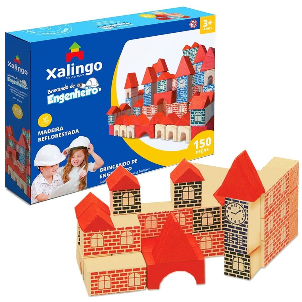 Jogo Brincando De Engenheiro Construir 150 Peças Blocos Madeira - 53054  Xalingo em Promoção na Americanas