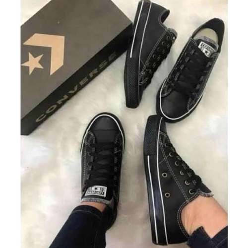 Tênis All Star Converse Chuck Taylor Couro Preto Cano Alto