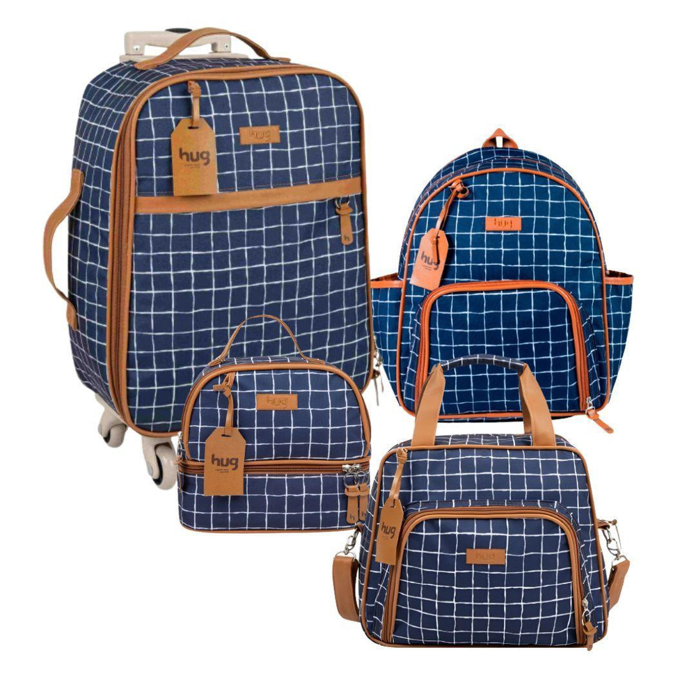 Mochila Maternidade Grid Azul Bebê - Hug Artigos para Bebês