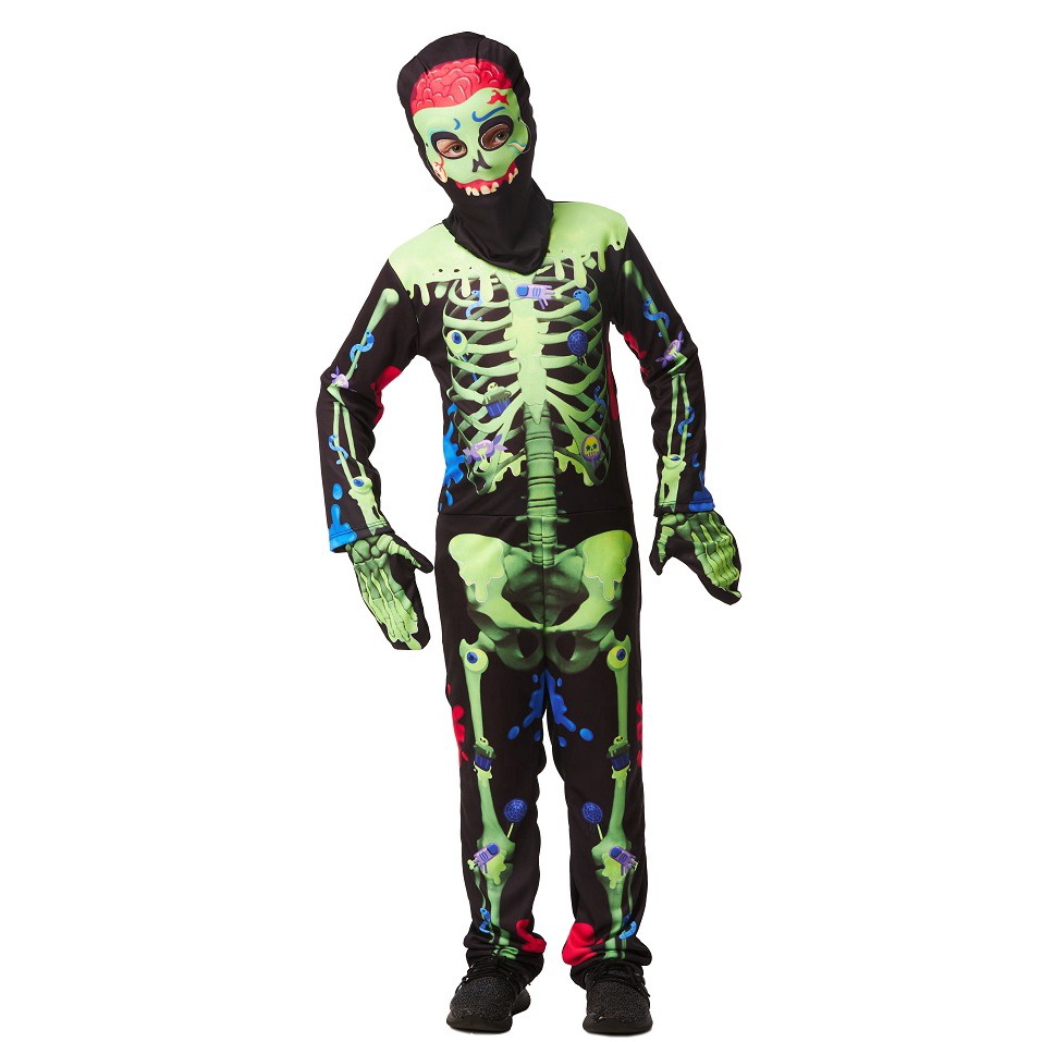 Fantasia Halloween Menino Esqueleto Zumbi Caveira Verde Luxo - 7