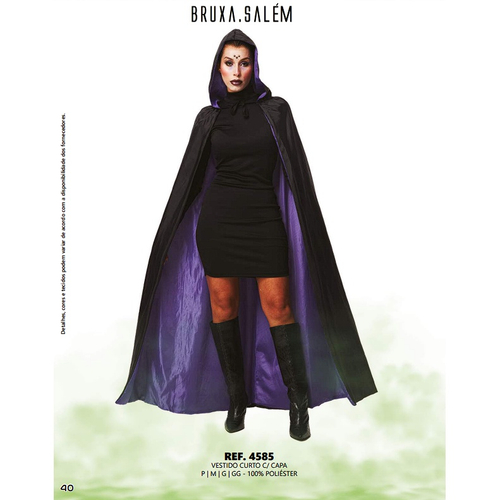 Fantasia Halloween Feminina Bruxa Salém Vestido Luxo c/ Capa em Promoção na  Americanas