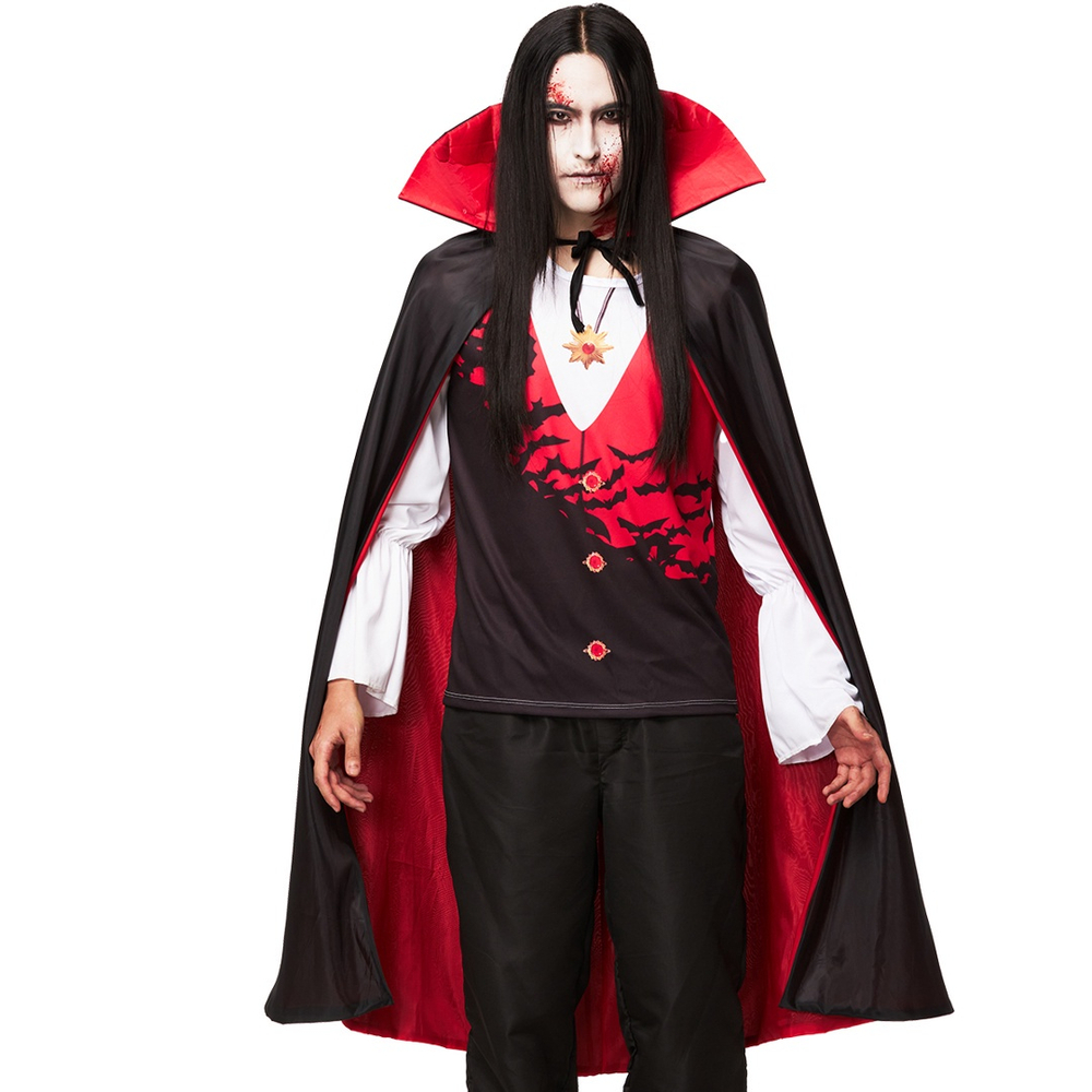 Fantasia Vampiro Masculina de Halloween Completa Com Capa - Global