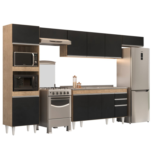 Jogo De Cozinha Modulada 5 Peças Clara 240 Cm Branco/preto - Ajl Móveis -  Branco