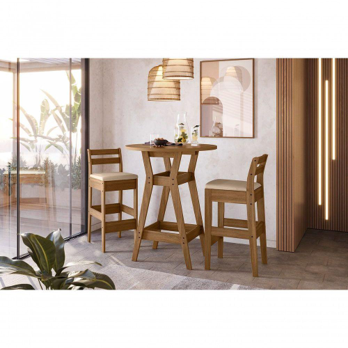 Conjunto Mesa Bistro Com 2 Banquetas Cedro Gold Celta Moveis em Promocao na Americanas