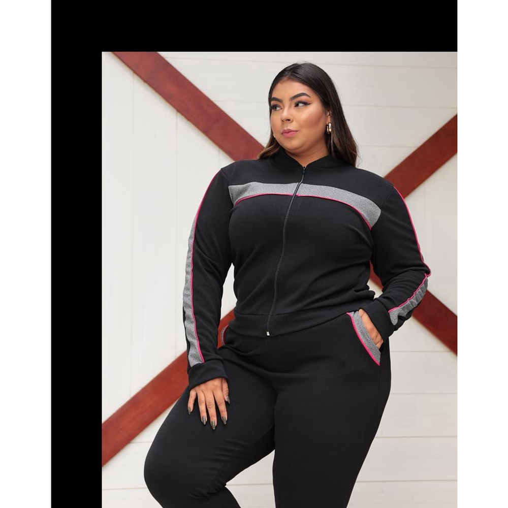Conjunto Feminino Plus Size Blusa Cal a Crepe Listra Frio G3 em