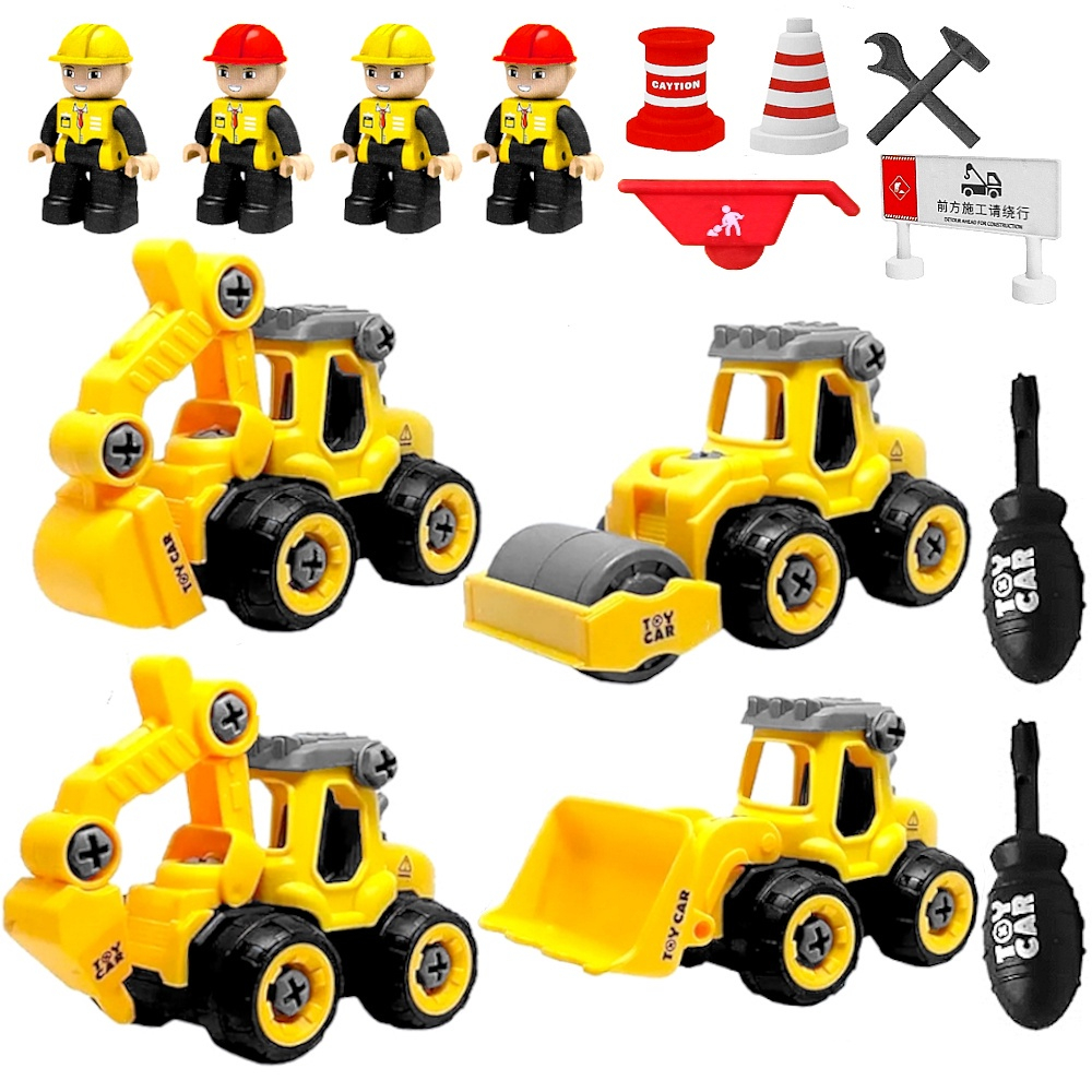 Kit com 4 Tratorzinhos de Construção – Articulados – Aprox 17 Cm