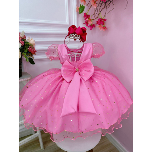 Vestido Infantil meninas Barbie rosa aniversário temático - LUXO