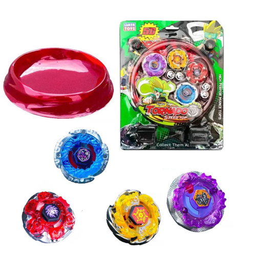 Batalha com 4 beyblade Metal a Led + 2 lançadores + Arena