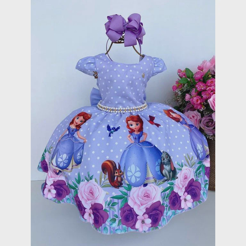 Vestido Princesinha Sofia Lilás com Flores - Totinha