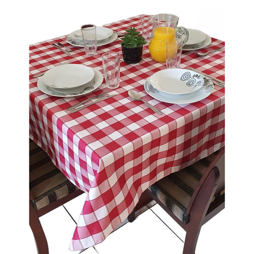 Toalha de Mesa Retangular Para 6 Lugares Xadrez Vermelho 1.45m x