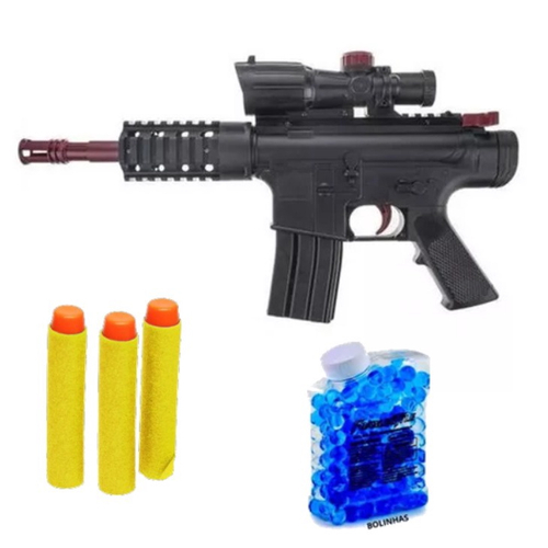 brinquedo Arminha Pistola Bolinha De Gel e Nerf 2 Em 1 com 600