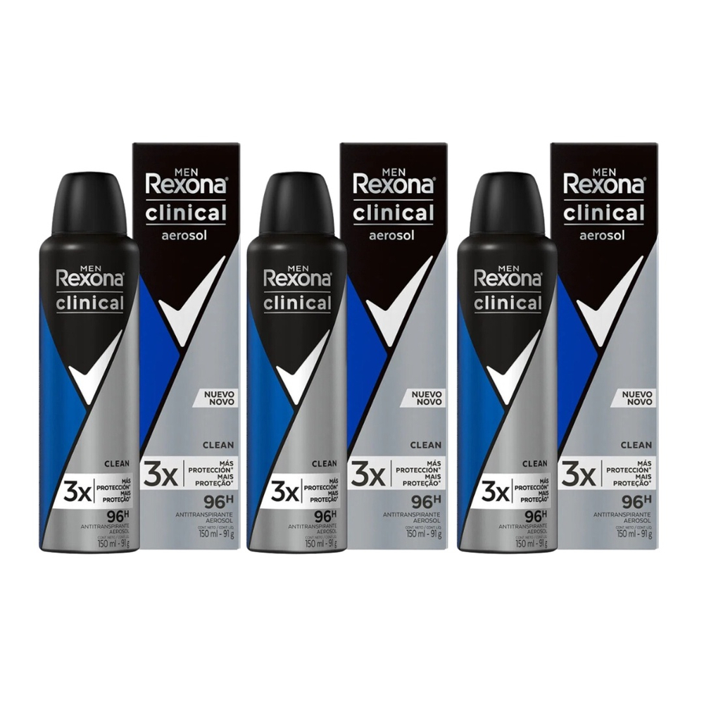 Desodorante Rexona Aerosol Men Clinical Clean 150ml - Kit com 4 Unidades