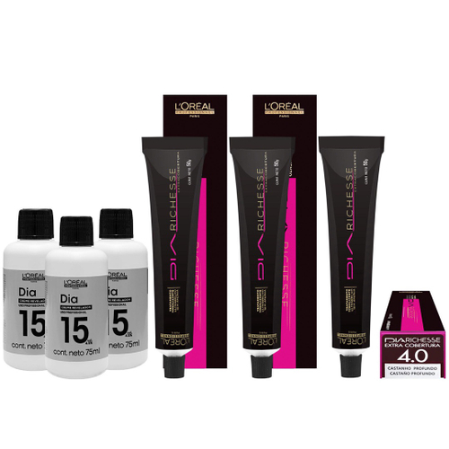 Loreal Kit Dia Richesse c/ 3 Tonalizantes 50g 4 Castanho + 3 Rev