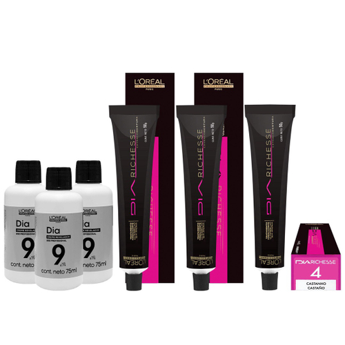 Loreal Kit Dia Richesse c/ 3 Tonalizantes 50g 4 Castanho + 3 Rev