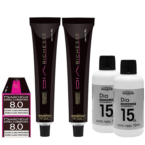 Loreal Kit Dia Richesse c/2 Tonalizantes 5.0 Castanho Claro Profundo 50g +  2 Rev. 15v