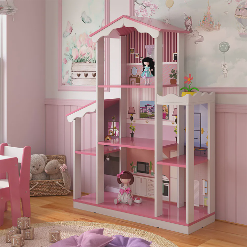 Kit Casa De Bonecas Com Moveis Escala Barbie Emily Mdf Cru c + c - Darama