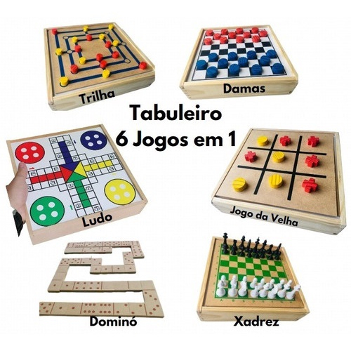 Jogos 6x1 Dama Jogo Velha Ludo Trilha Xadrez Domino no Shoptime