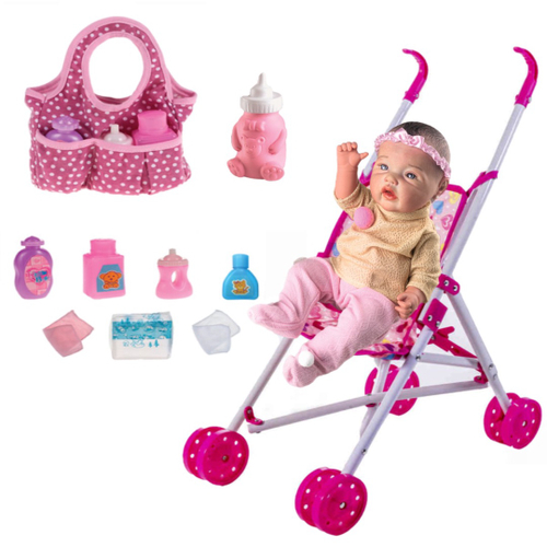 Boneca Reborn Negra Realista com Bolsa - ShopJJ - Brinquedos, Bebe